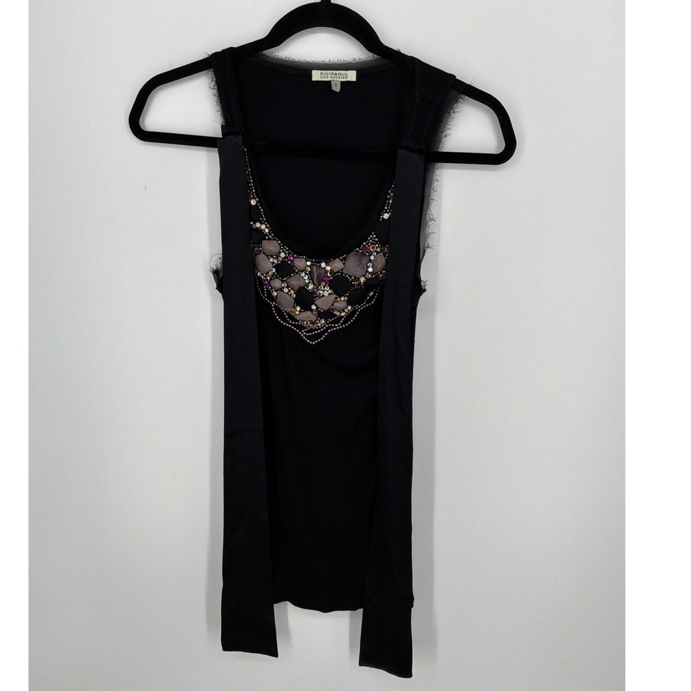 Bordeaux Los Angeles Small Beaded Silk Trim Embellished Tank Top